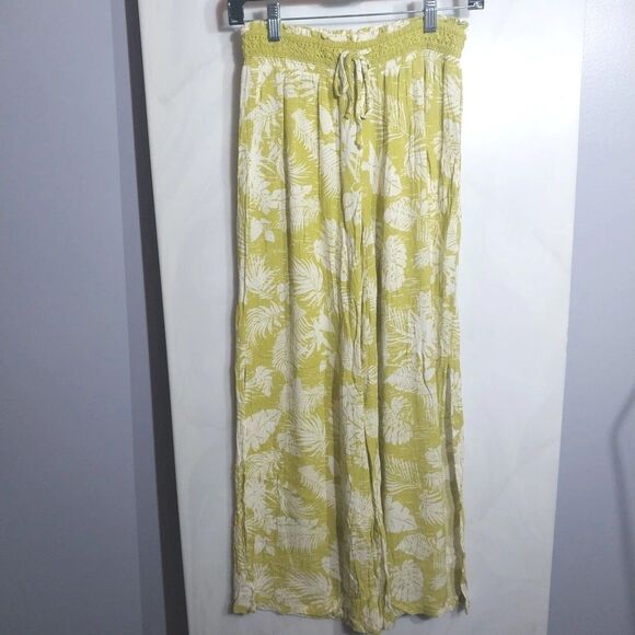 Mudd Women Pants S Colorful Wide Leg Side Slits Beachy Boho Tropical Cottagecore - Picture 1 of 9